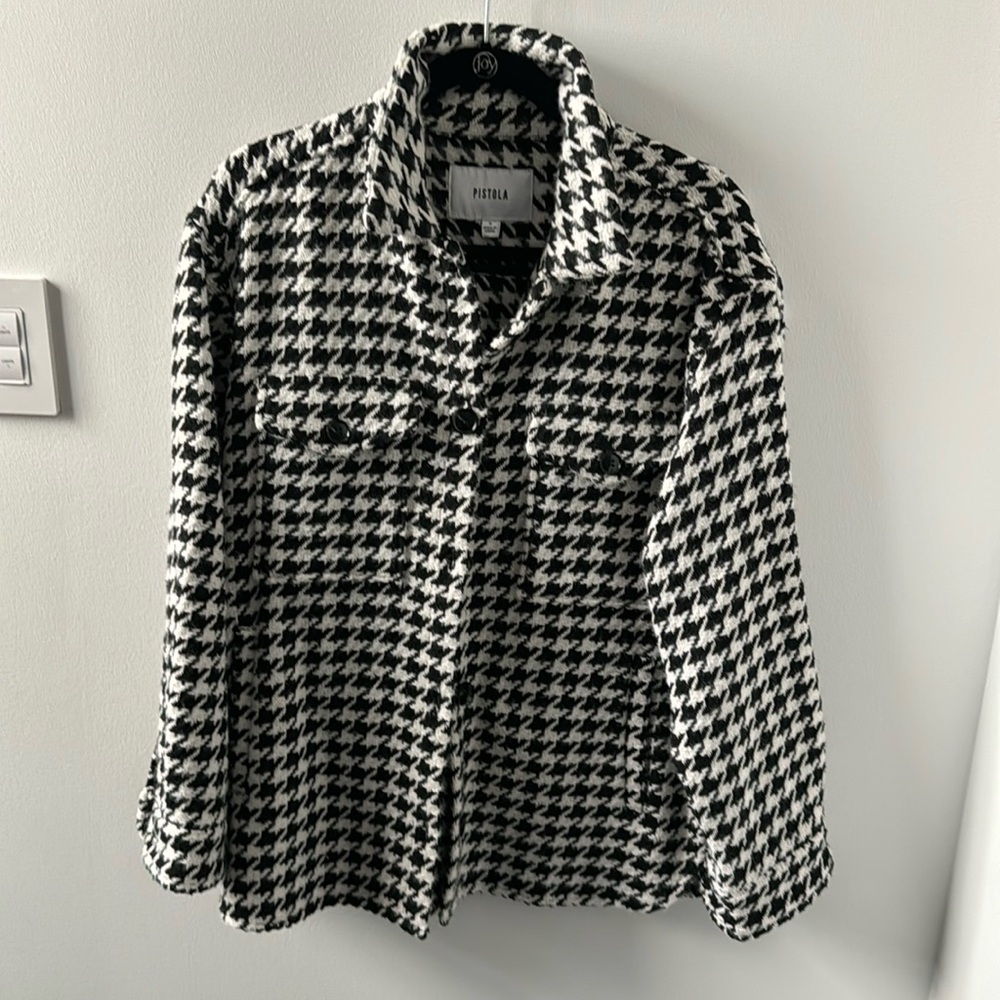 Pistola Libby Black White Woll Blend Flap Pockets Houndstooth Shacket/Jacket
